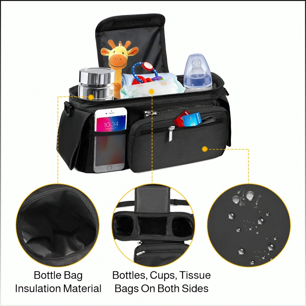 Bolsa organizadora para acessórios de carrinho de bebê, bolsa universal para guardar carrinhos de bebê.