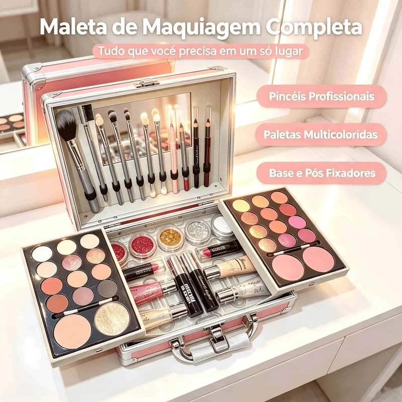 Maleta de Maquiagem Completa 23x17x8cm com Sombras — foto 3