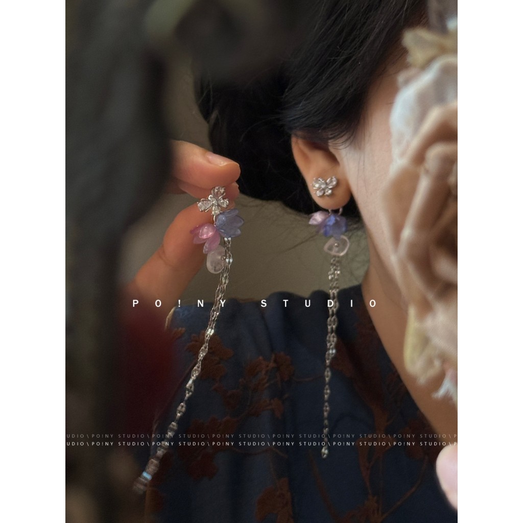 Original colorido flor borla brincos feminino liga diamante estilo longo borboleta brincos um estilo brincos de duas peç