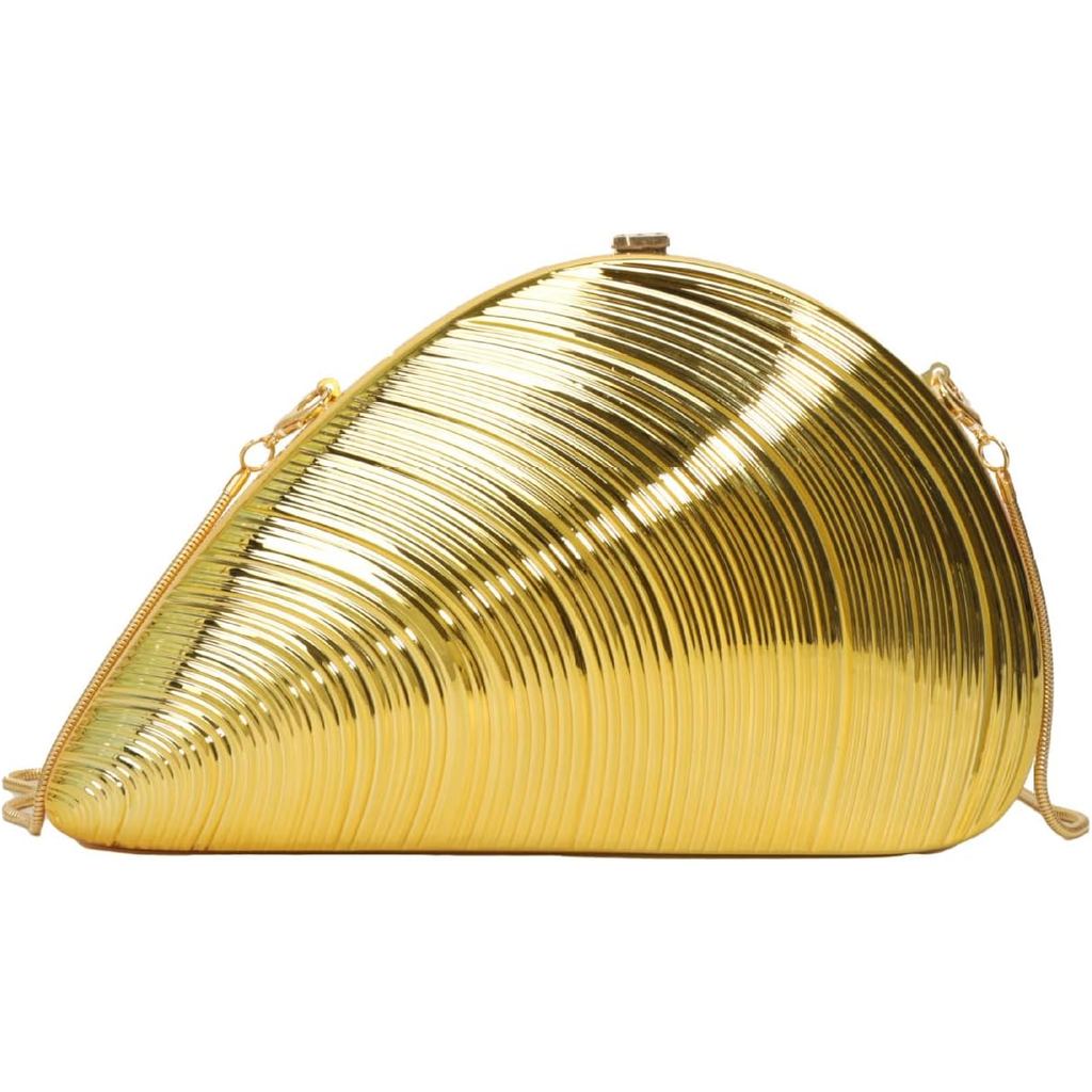 Bolsa de Mão Feminina de Acrílico com Conchas e Brilho, Bolsa de Ombro com Corrente para Casamento, Festa e Baile de For