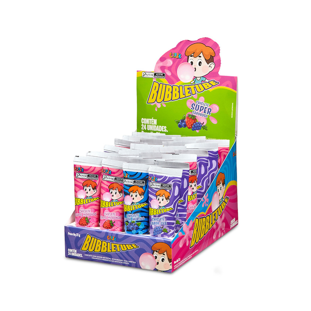 Bubbletube Colorê Goma De Mascar Sabor Sortidos 24 Unidades