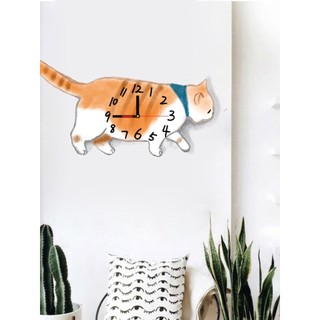 Bonito arte gato dos desenhos animados mudo relógio de parede criativo relógio de parede personalidade Nordic laranja ga