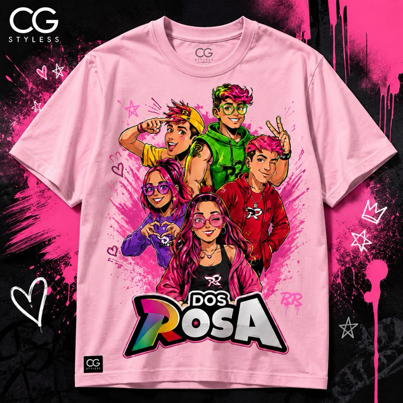 Camiseta Turma dos Rosa Infantil Unissex Estampada 100% Algodão Personagens Manga Curta