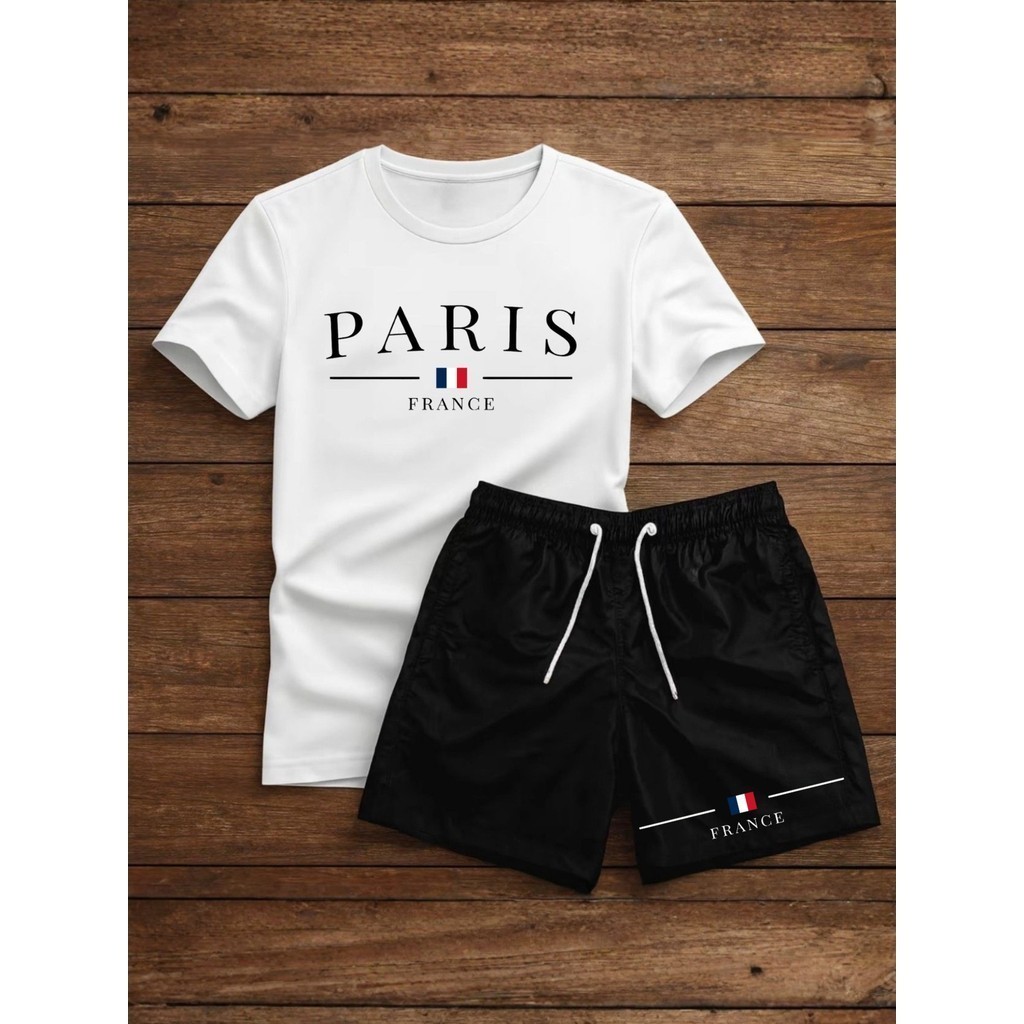 Conjunto Camiseta Paris 100% Algodão + Short Tectel Masculino Lançamento Promoção