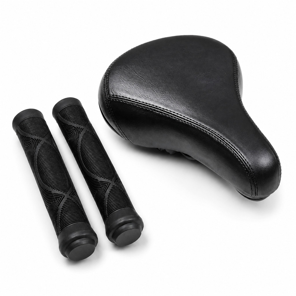 Kit Banco Selim Bmx Gta + Manopla Punho Para Bicicleta Bike Preto Promoção