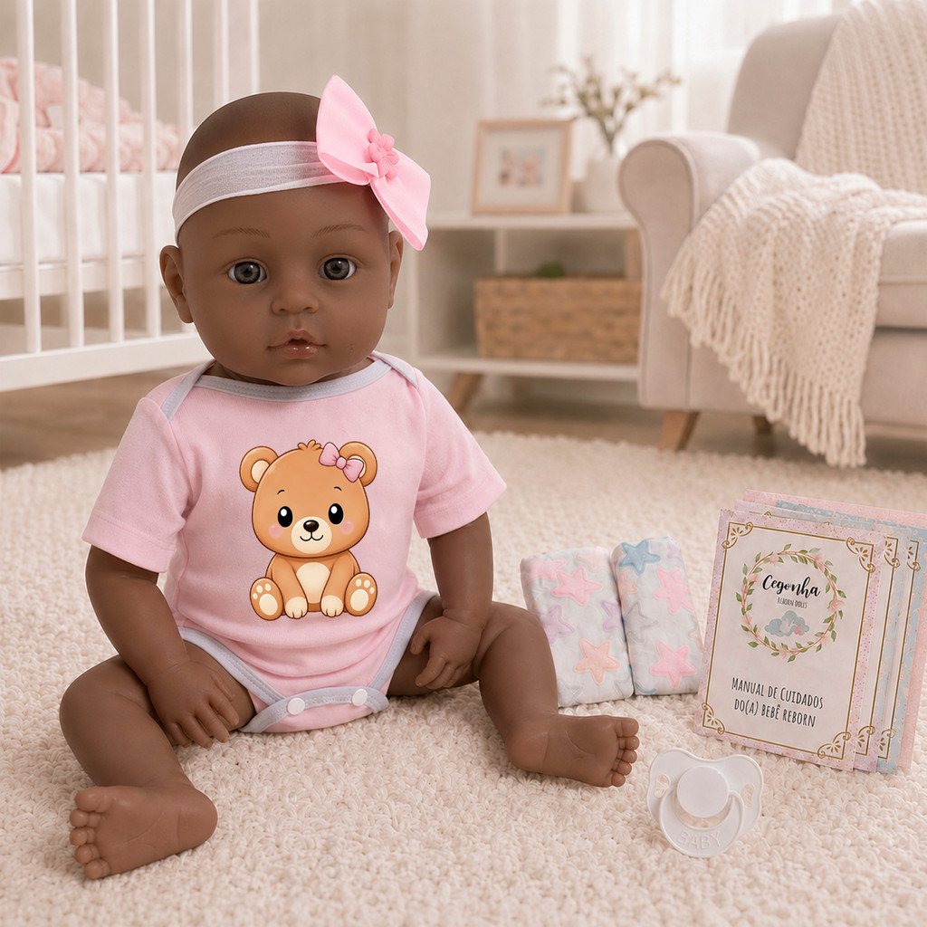 Bebê Reborn Menina Negra 46cm Articulada Com Itens
