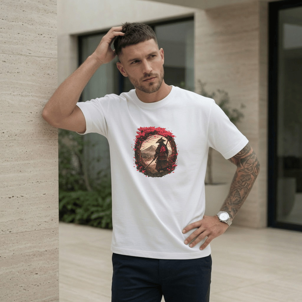 Camiseta Masculina Estampada Samurai folhas 100% Algodão Premium Camisa Blusa Homem Academia Confortavel Plus Size