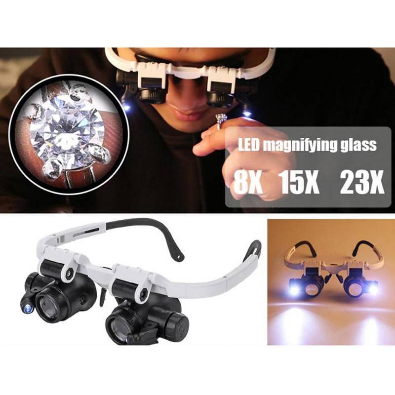Lupa De Óculos Bsbl Com Luz LED 8X 15X 23X Joalheiro Para Relojoeiro BL