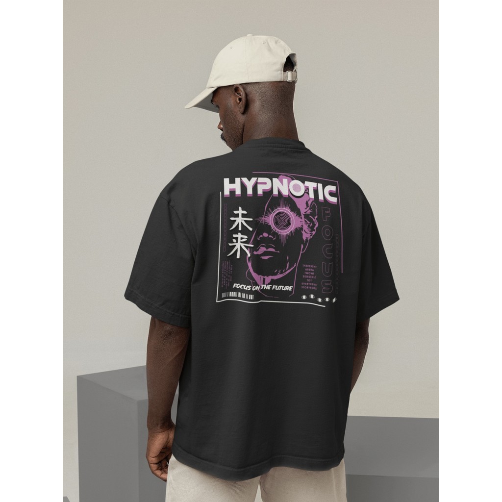 Camiseta Oversized Gola Alta Streetwear Masculino e Feminino 100% Algodão Preto e Off Whte Estampado - HYPNOTIC