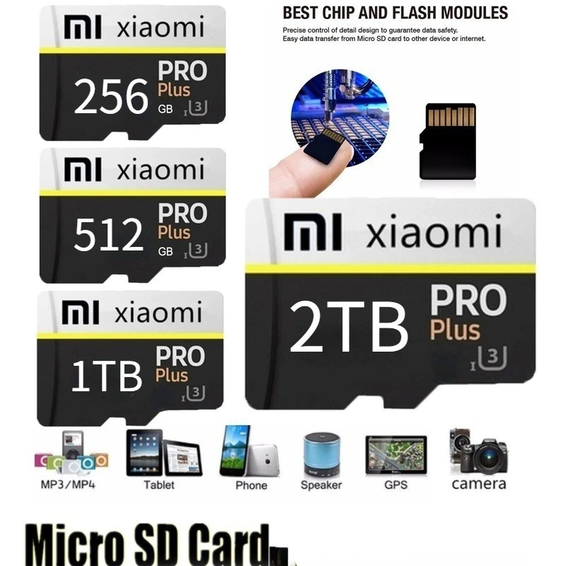 Cartão de Memória Micro SD TF para Telefone 2TB 512GB 128GB 64GB Classe 10 Compatível com GPS, Reprodutores de MP3 e Câm