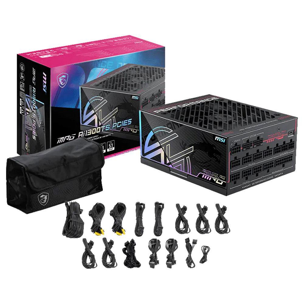 Fonte De Alimentação Msi 1300w Mpg Ai1300ts Pcie5 80 Plus Titanium Full Modular 