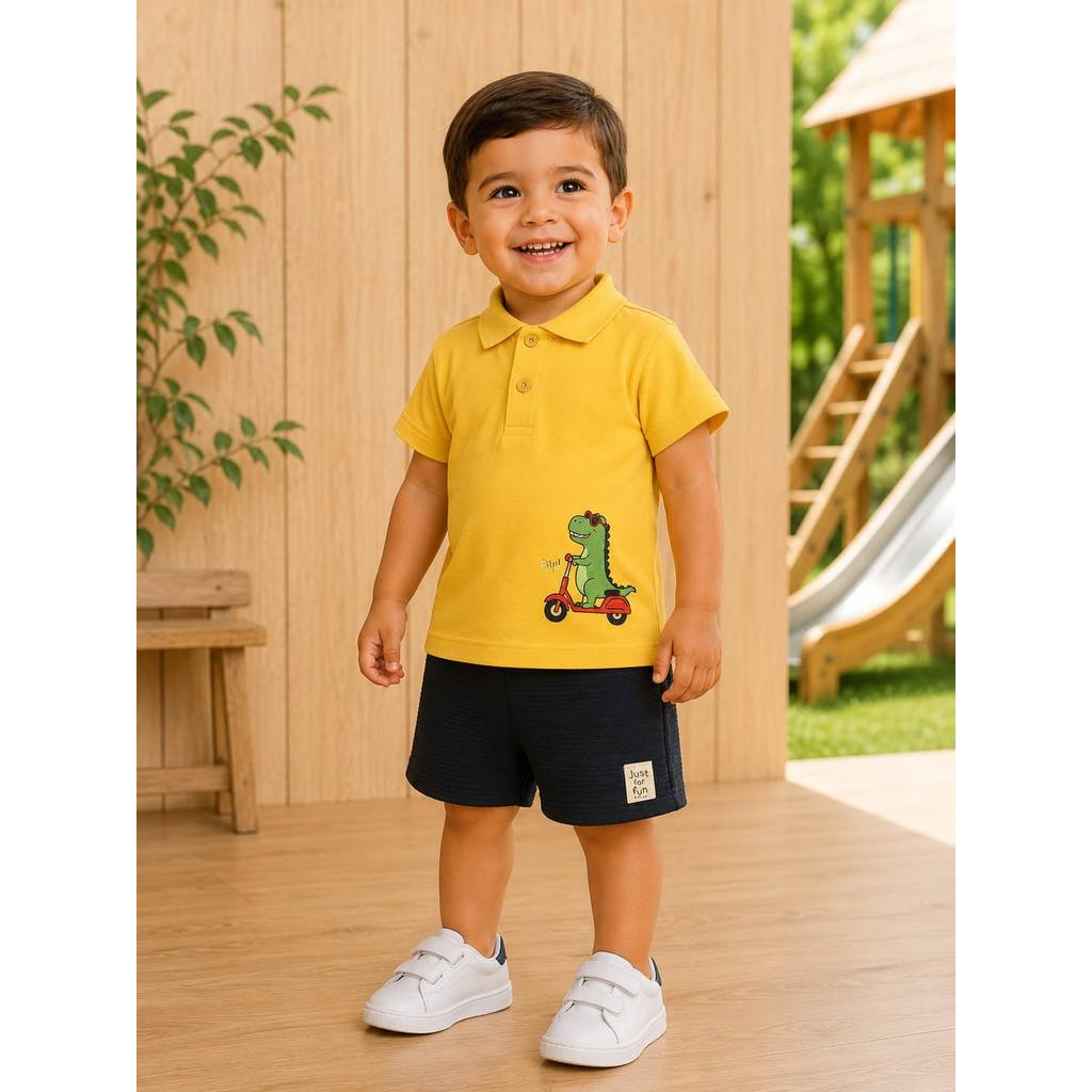 Conjunto menino Marlan Camiseta Polo Dinossauro e shorts