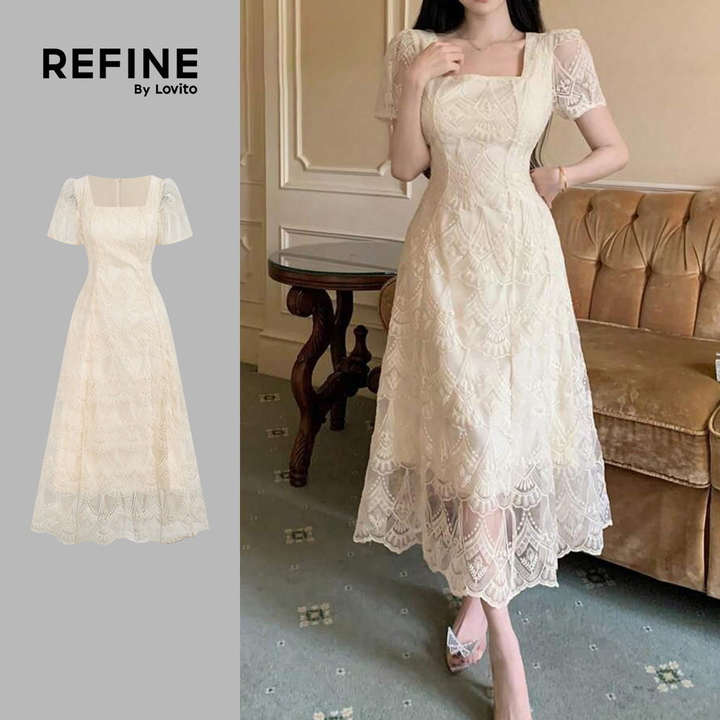 (New Arrival) (Refine by Lovito) Vestido Elegante Primavera/verão Cor Damasco pa
