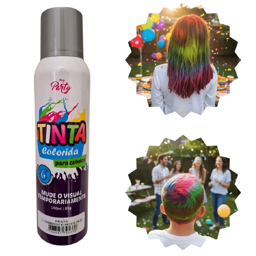 Tinta Cabelo Maluco Prata Lavavel 150Ml Carnaval Festa
