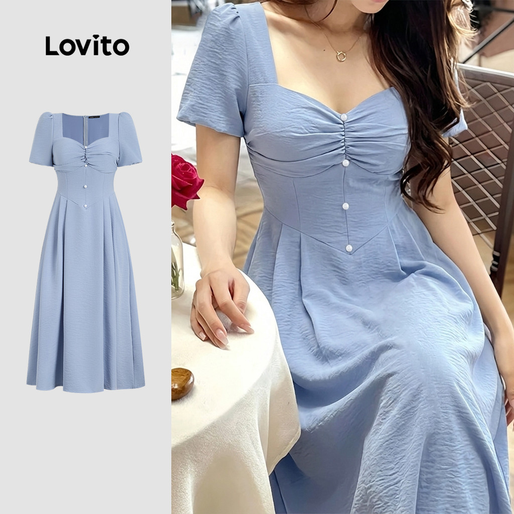 (New Arrival) Lovito Vestido Casual Azul de Primavera/verão para mulheres LK7ED616