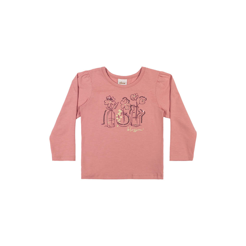 Blusa Infantil Menina Flores Com Brilho Elian Rosa