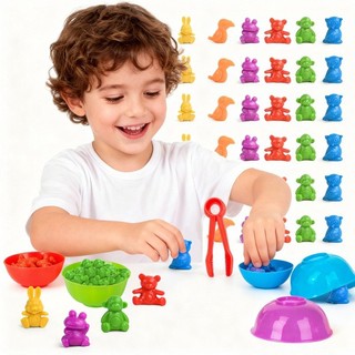 Brinquedo Montessori Animais de Silicone  Pareamento de Cores e Contagem  Atividade Sensorial para Bebês