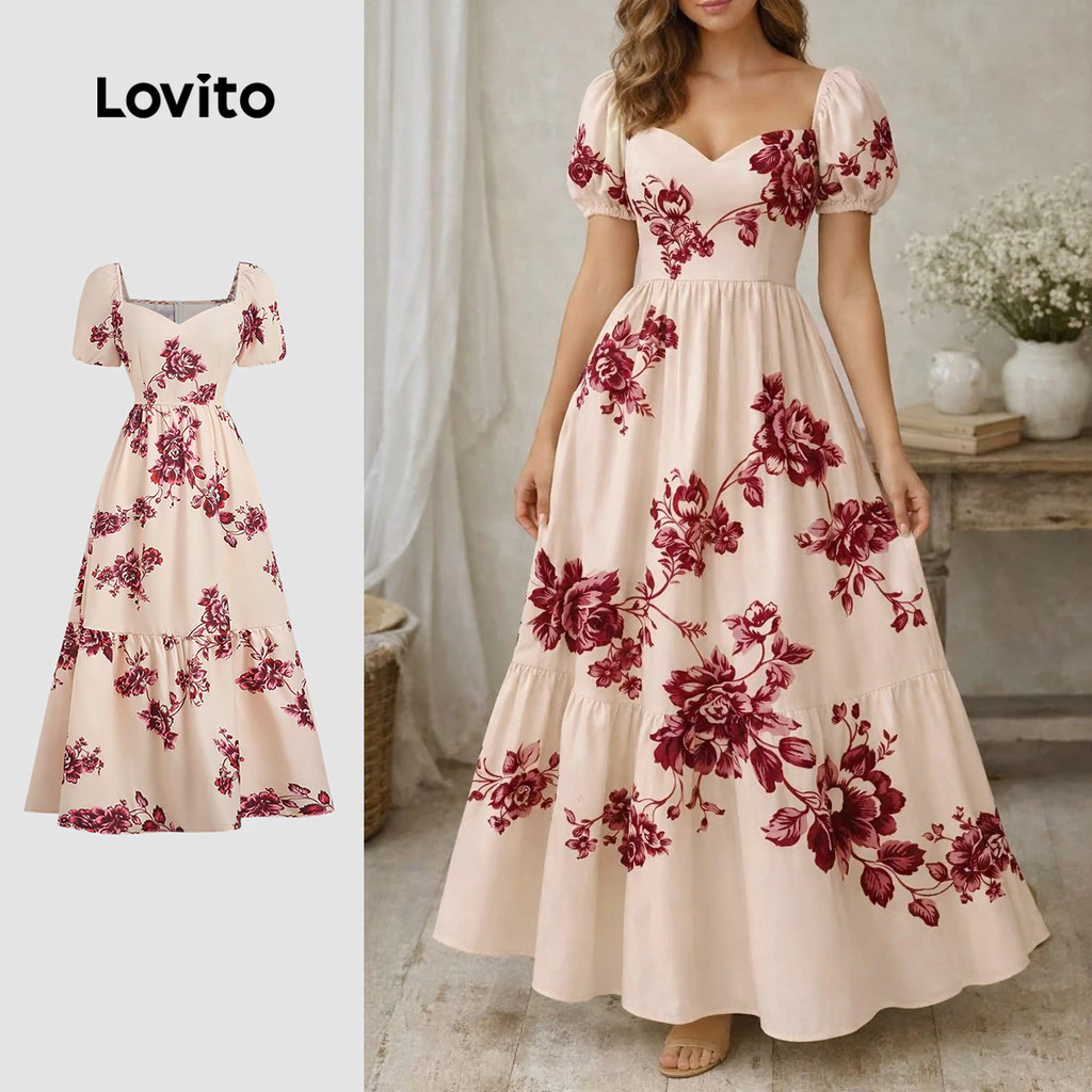 (New Arrival) Lovito Padrão de Vestido Elegante Camadas de Vestido de Primavera/verão para Mulheres LBL36145 — imagem 1