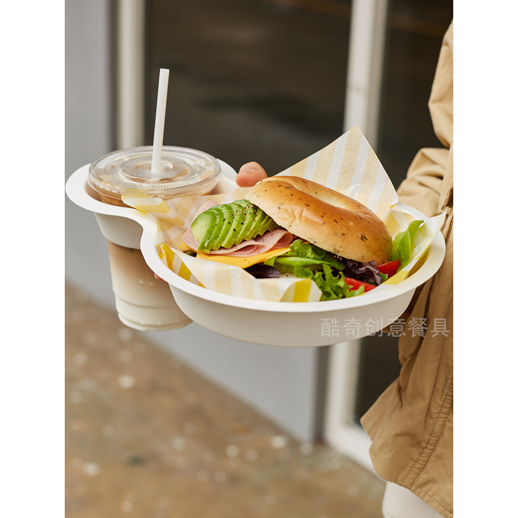 Legal criativo cidade caminhada brunch descartável criativo utensílios de mesa luz rua bandeja comida bebida copo titula