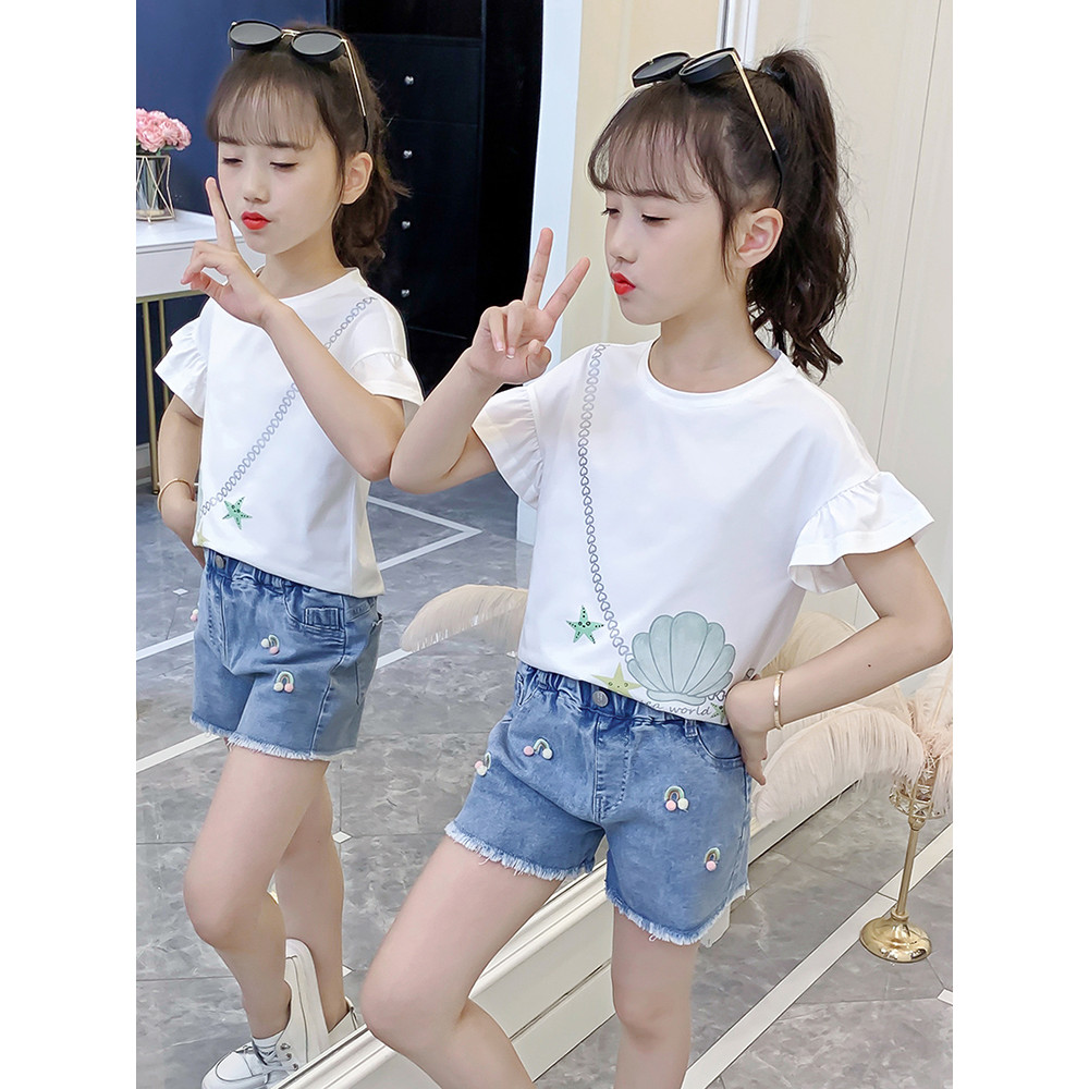 Meninas camiseta de manga curta 2026 novo estilo verão crianças dos desenhos animados impresso topo menina em torno do p