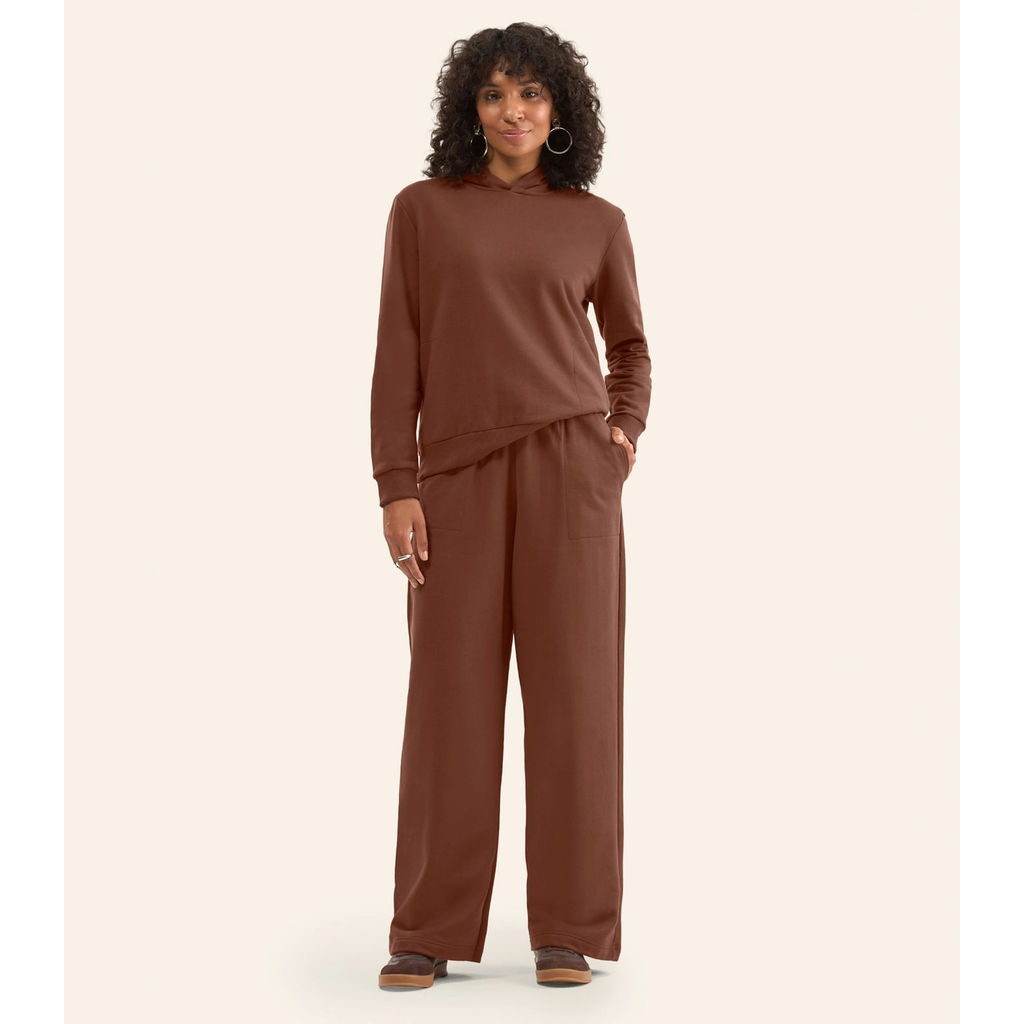 Calça Wide Leg Moletom Peluciado Básico Rovitex Marrom