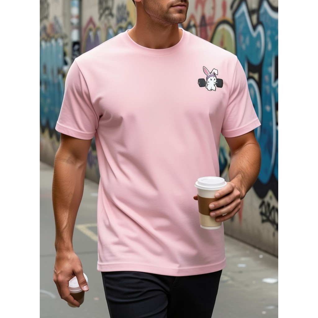 Camiseta Casual Minimalista Unissex Estampa de Coelho Treinando Primavera, Verão Passeios Casuais, Uso Diário, Algodão