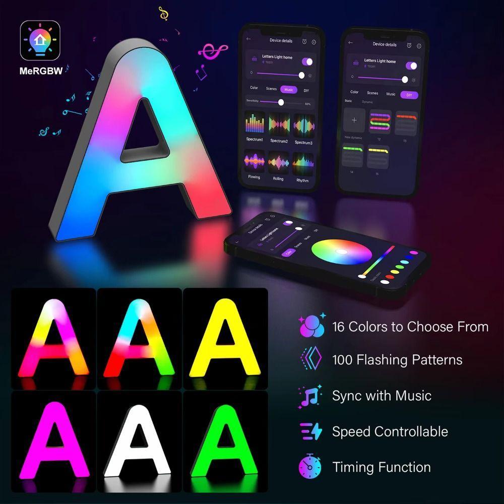 Luz Do Alfabeto , Decorativa De Letras LED Com De Nome , Aplicativo MeRGBW Smart USB Multicolor Number Lamp Home