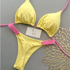 2026 novo estilo de cor sólida biquíni praia férias estilo feminino biquíni à beira-mar maiô
