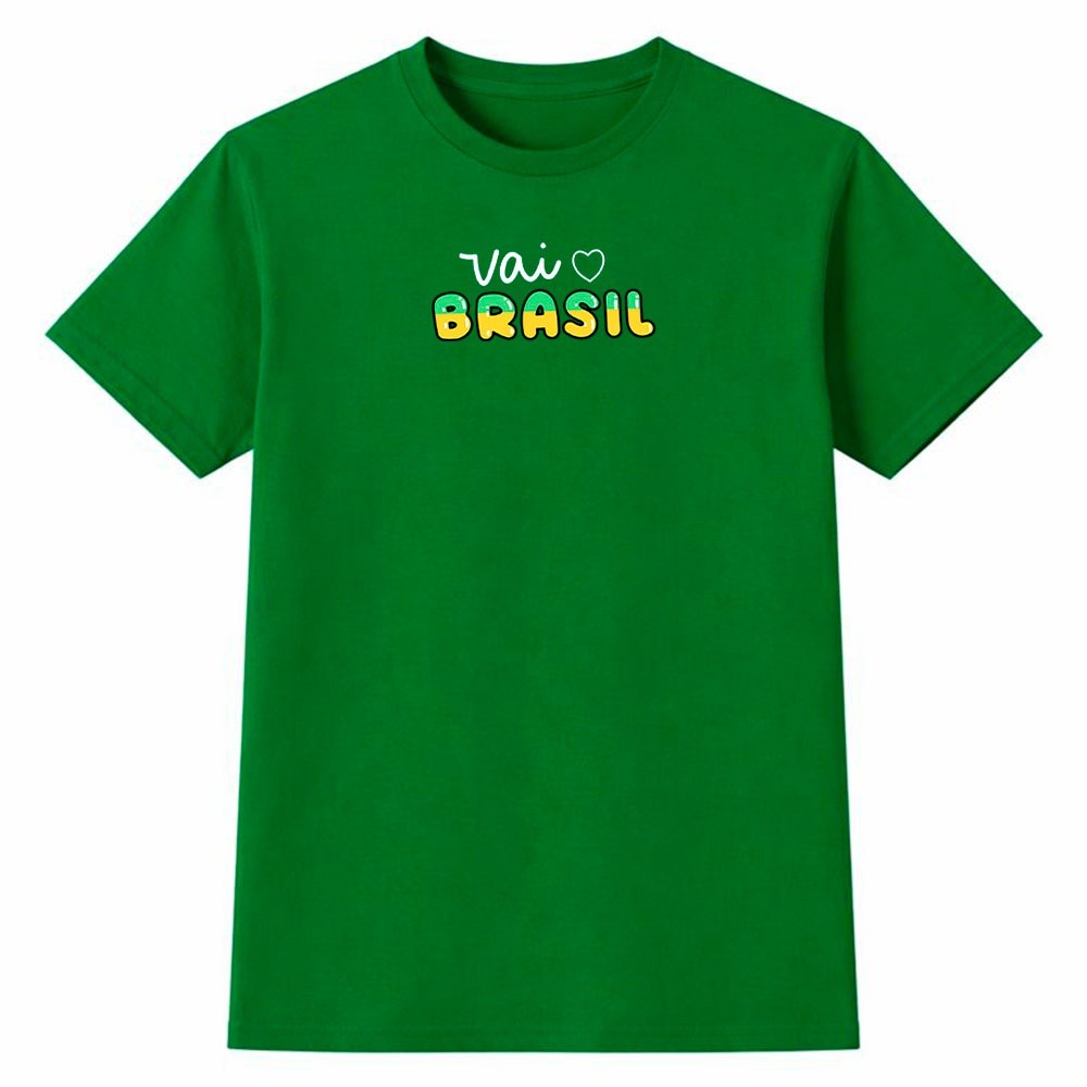 Camiseta Masculina 100% Algodão Camisa Vai Brasil Copa do Mundo Torcida Futebol Casual Dia a Dia