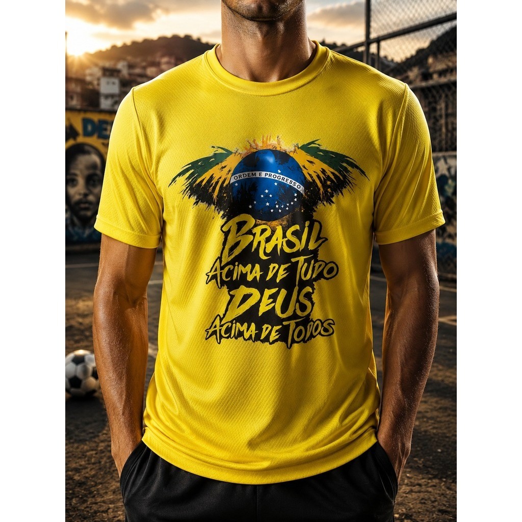 Camiseta do Brasil, Camisa Estampada " BRASIL ACIMA DE TUDO DEUS ACIMA DE TODOS"