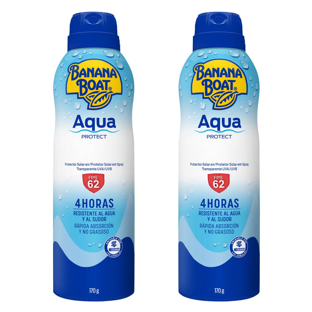 KIT 2 Protetor Solar Aerossol Banana Boat Aqua Protection Fps 62 - 170g