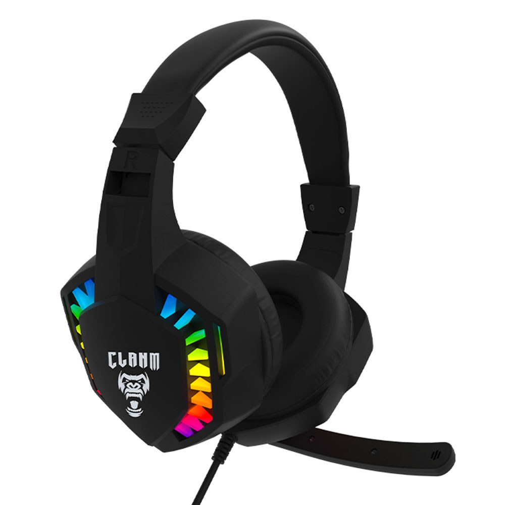 Headset Gamer CLANM Seek Preto USB com Microfone Omnidirecional Drivers 40mm LED Rainbow Fone com Fio PC