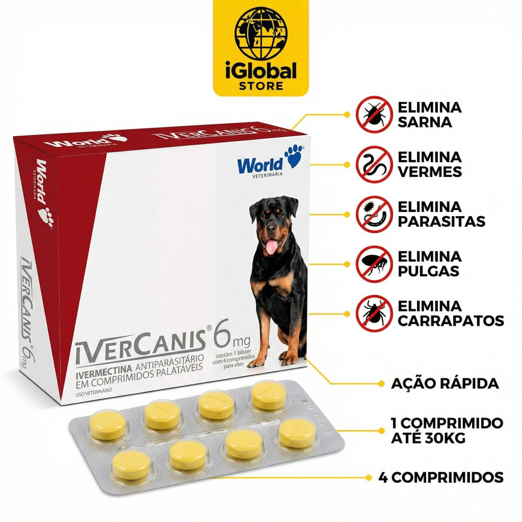Proteção contra pulgas e carrapatos para cachorro que dura 6 meses com 4 comprimidos