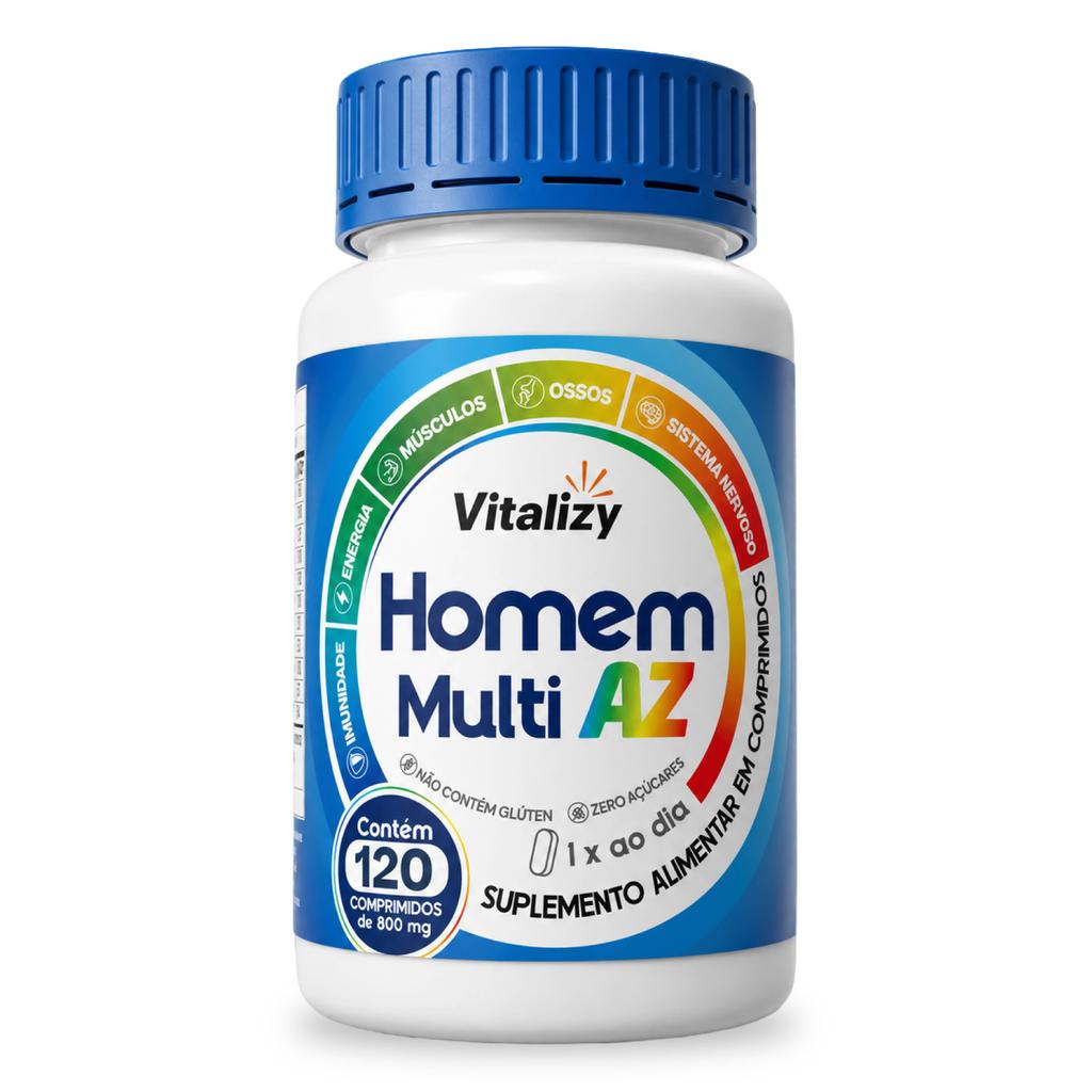 Multivitamínico Homem 120 Comprimidos Polivitamínico Completo Vitaminas e Minerais de A a Z 800mg Vitalizy