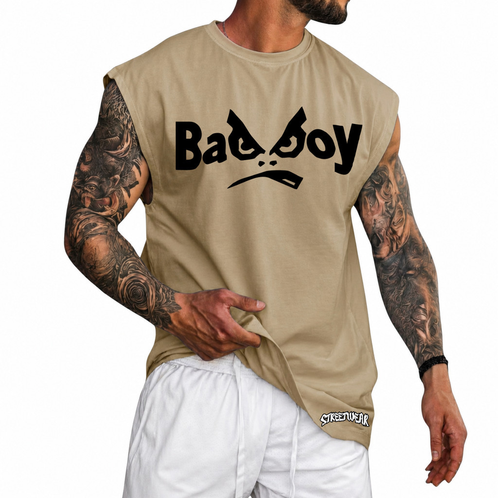 Regata Machão Oversized BadBoy 100% Algodão Camiseta Cavada Musculação Streetwear Treino Academia