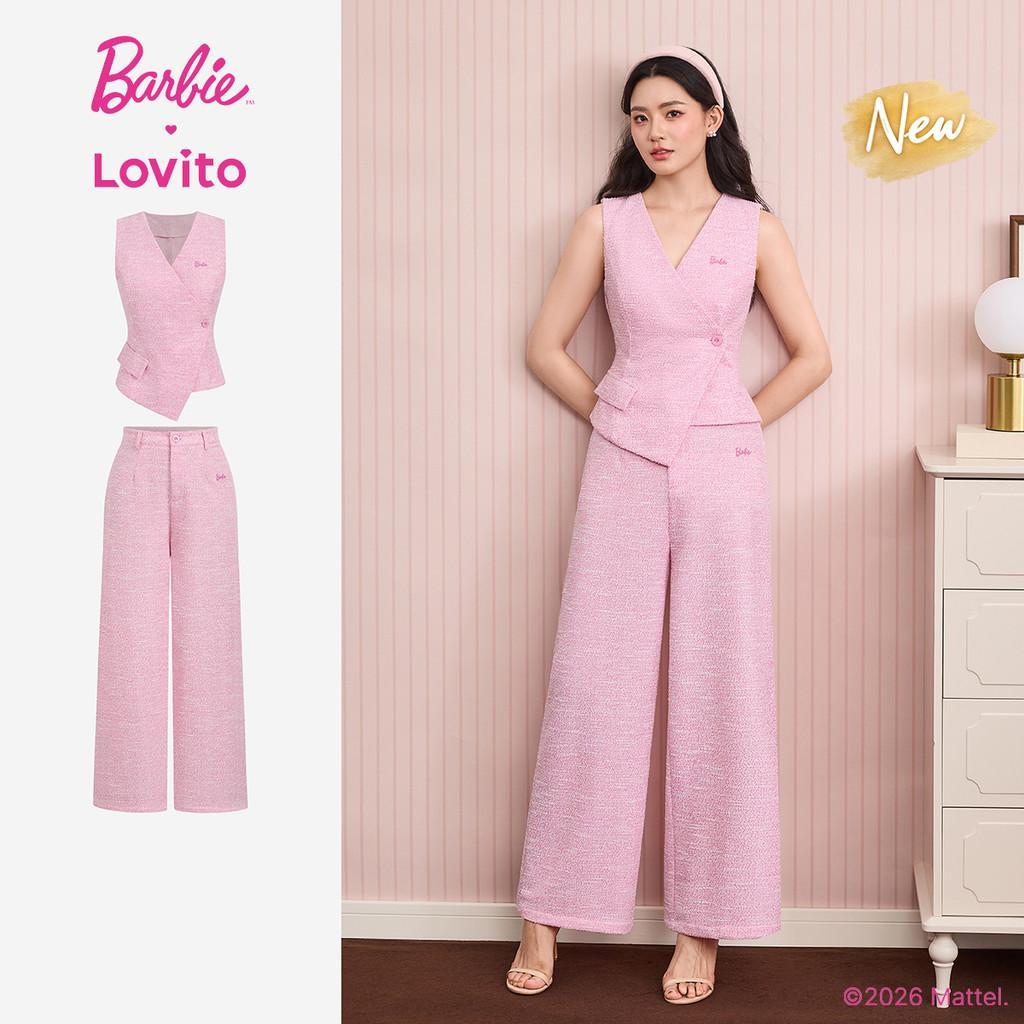(New Arrival) Barbie™ X Lovito Elegantes Calças Ou Tops Corderosa Bordados Com Botões Primavera/verão Para Mulheres PSBL6PAD020