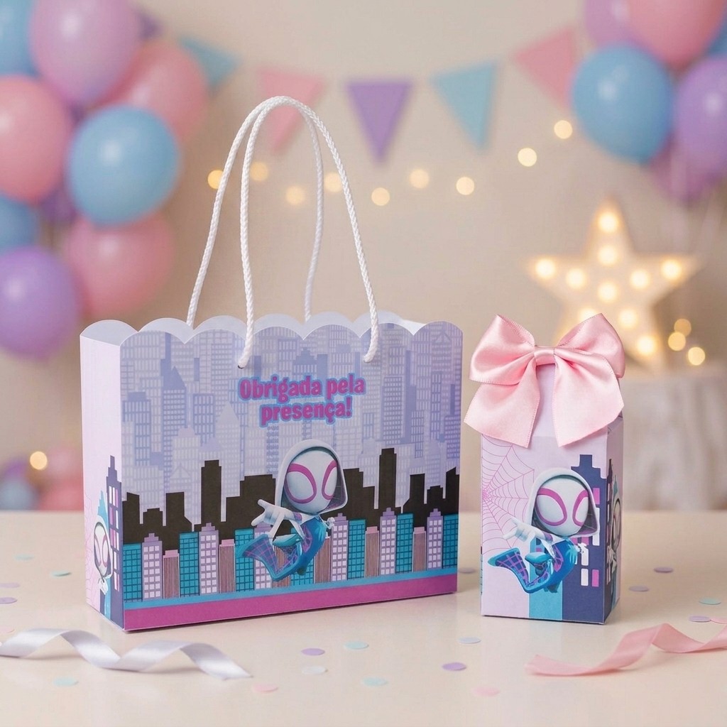 Sacolinha + Caixa Milk * Mulher Aranha Spidey Kit Festa Decoração e Lembrancinha de Aniversário