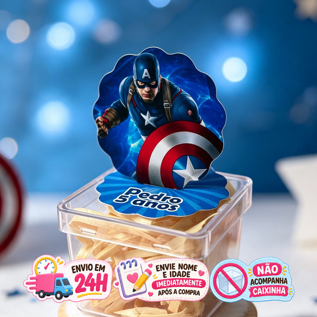 Aplique em Pé 3D  Capitão América Personalizado Lembrancinha Festa Infantil Kit 10 a 50 unidades