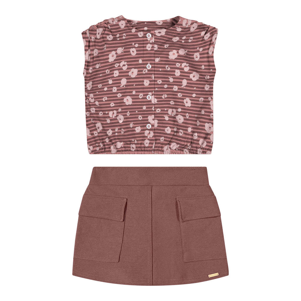 Conjunto Infantil Menina Cargo Floral Colorittá Marrom