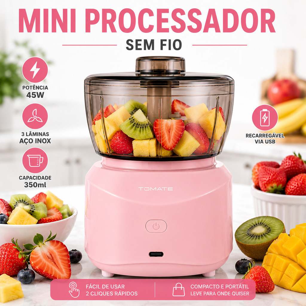 Mini Processador Elétrico USB 350ml Triturador Picador De Alho Cebola Frutas Temperos Sem Fio
