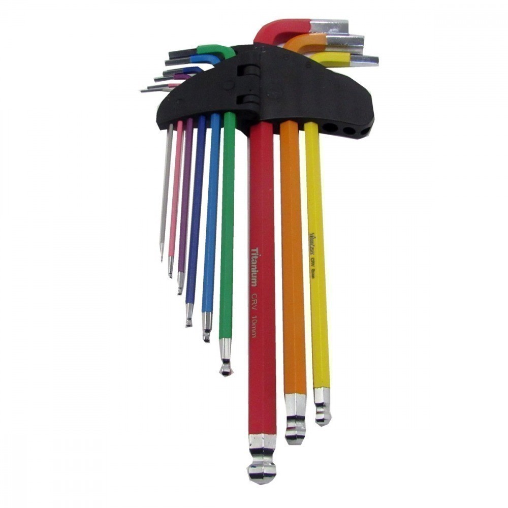 Jogo de chave allen abaulada longa 1,5 a 10 mm 9 peças Colors - 08045 Titanium