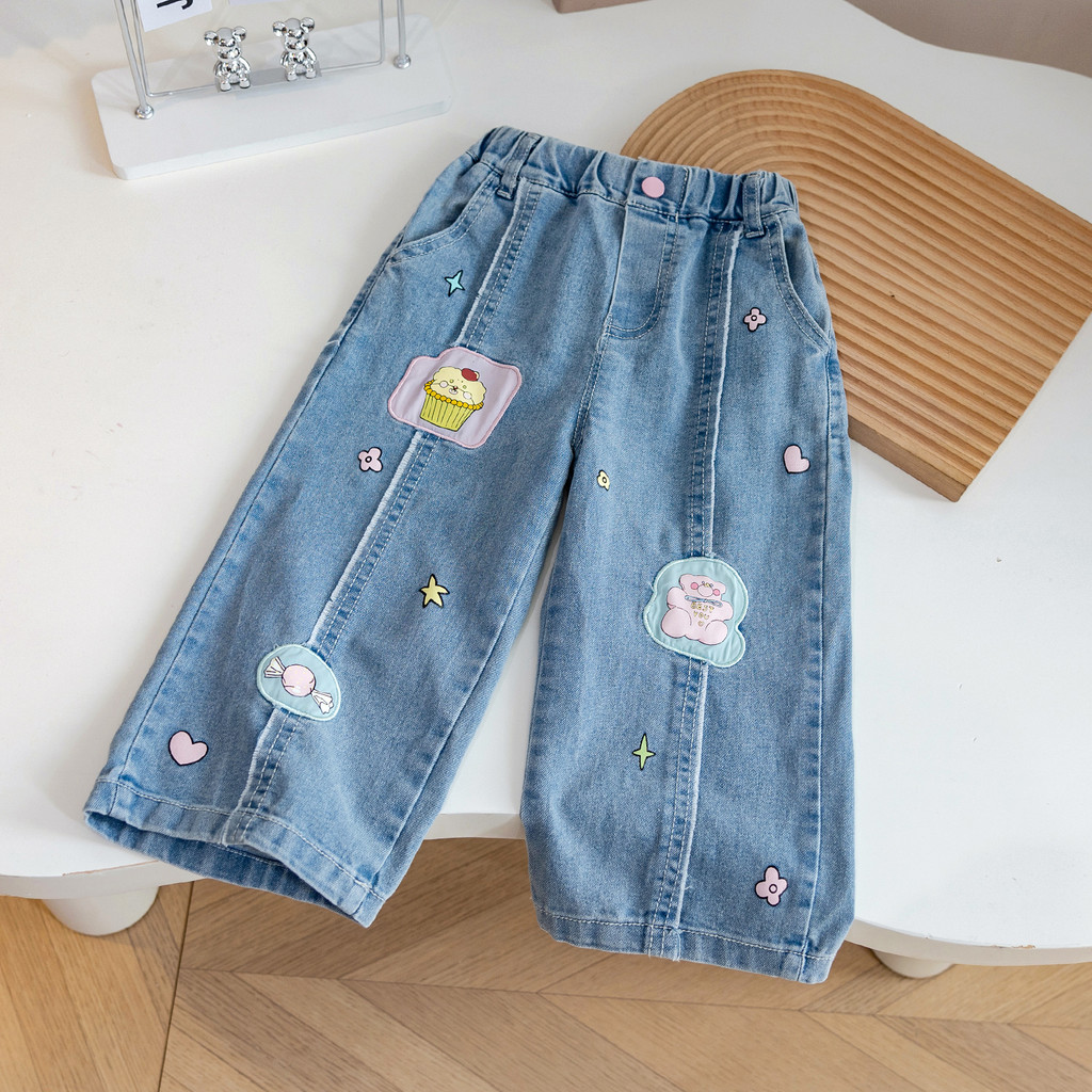 Crianças jeans 2024 primavera All-Match solto calças retas masculino feminino bebê moda Casual calças compridas jeans