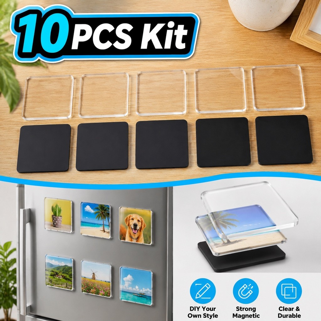 10 Pcs Conjunto DIY De Ímã De Geladeira Quadrado Transparente
