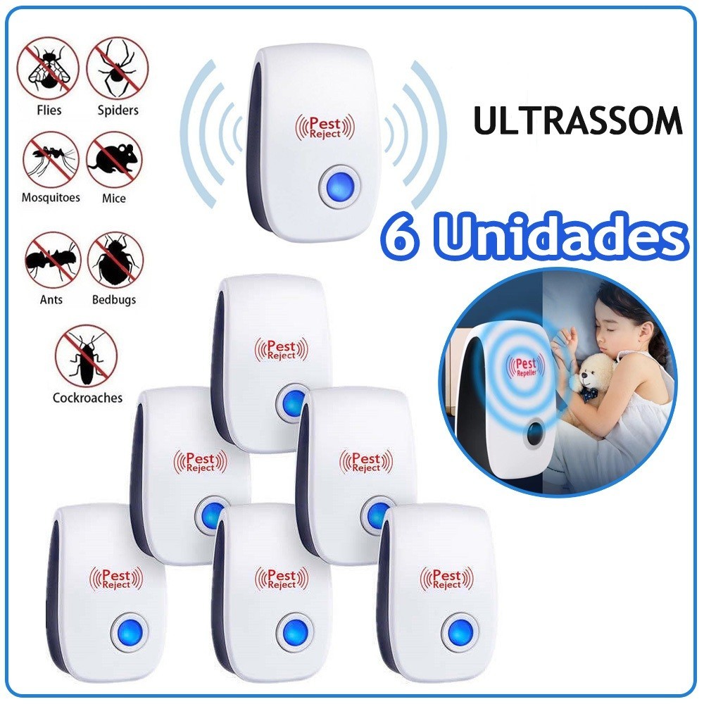 6 Unidades Repelente Eletrônico Ultrassônico Mosca Pernilongos Baratas Morcegos repele e Espanta Ratos bivolt