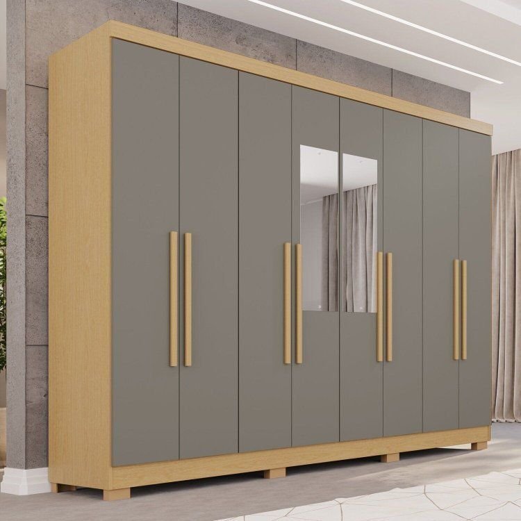 Guarda-Roupa Casal com Espelho 8 Portas 4 Gavetas com Pés França Espresso Móveis Jequitibá/Granizo