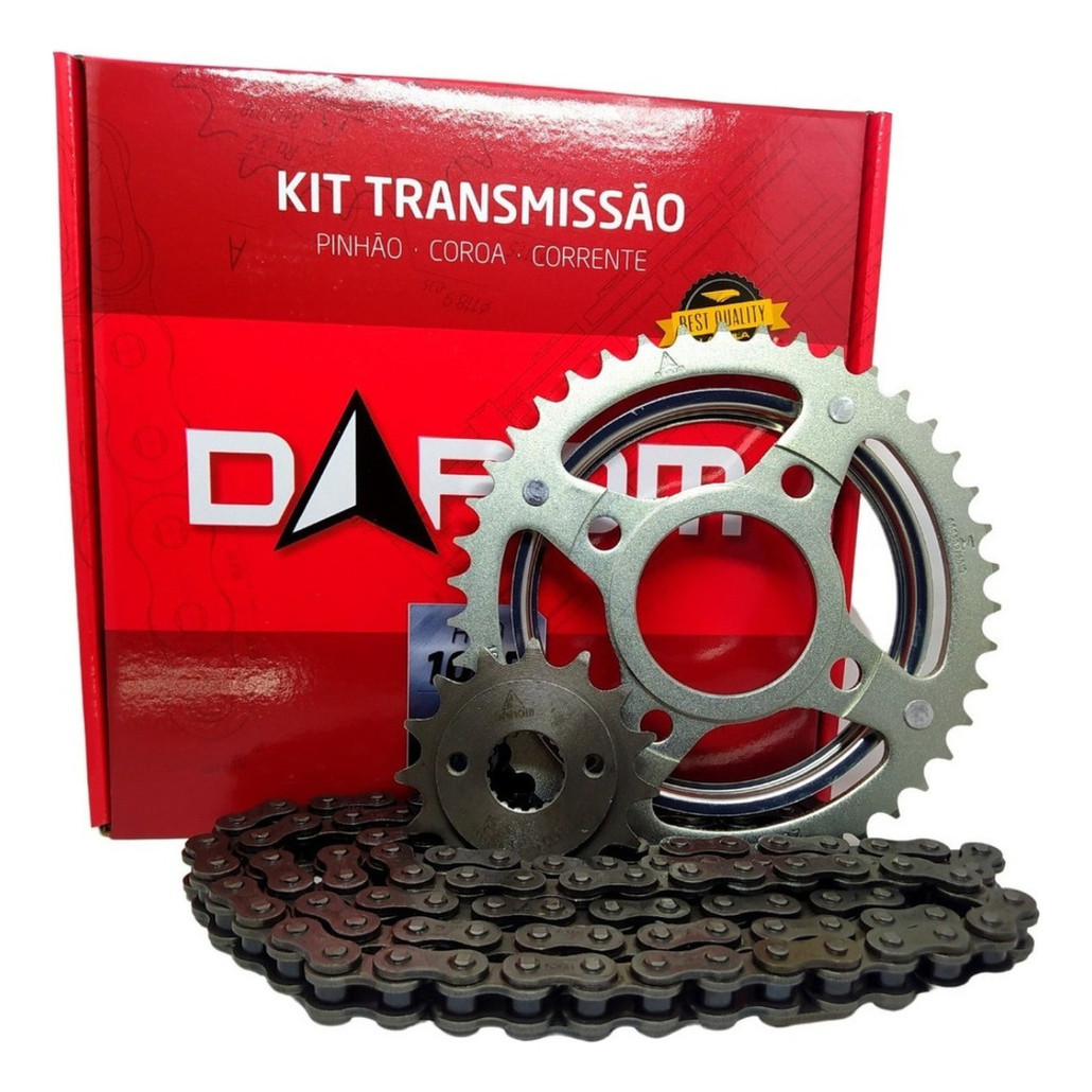 Kit Relação CG 125 Titan 125 Today Cargo 89 a 99 Darom Corrente 428H x116L Coroa 43D Pinhão 14D
