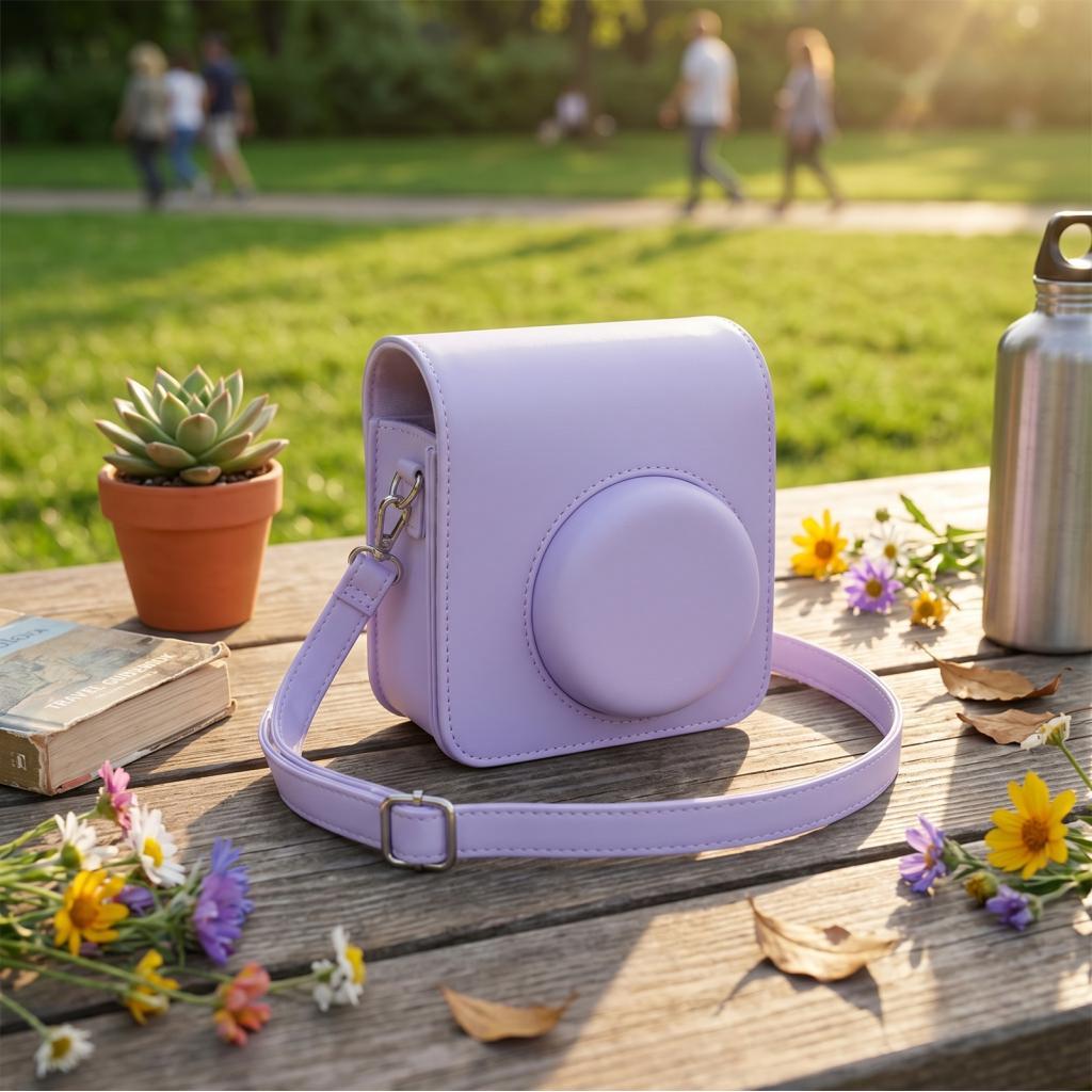 Bolsa protetora de câmera de couro PU para Fujifilm Instax Mini 13 12 11 Lavender Retro Luxury Instant Case Bolsa à