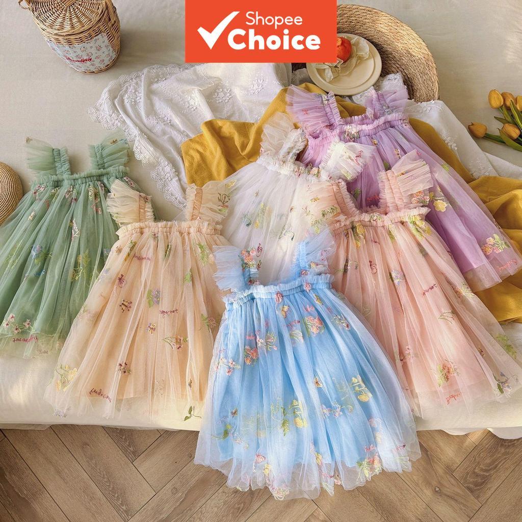 Vestido de princesa verão para bebê menina estilo coreano, solto, respirável, estampa floral, mangas bufantes, vestido