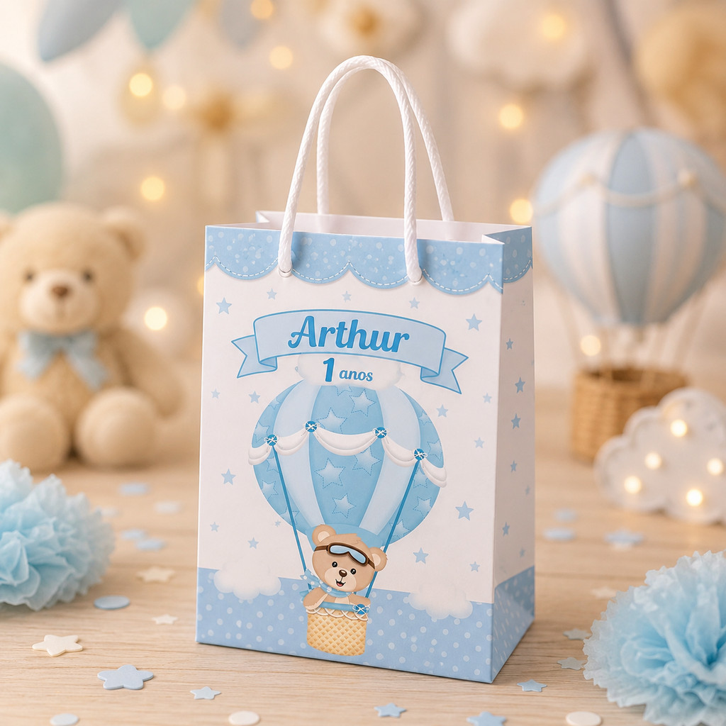 Sacolinha Surpresa P - URSINHO BALOEIRO - CHÁ DE BEBE - Qualquer tema - Sacola Lembrancinha - Personalizados Aniversario