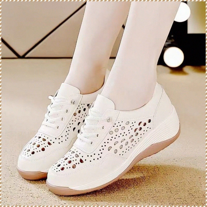 【Salto Confortável】Sapato Feminino Casual De Malha Com Salto Anabela/Sapato Plataforma Feminino/Malha/Versátil